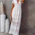 Toperth Solid Color Floral Lace Maxi Dress – TOPERTH