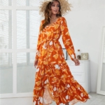 Toperth V-Neck High Waist Print Irregular Split Dress – TOPERTH