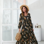 Toperth V-Neck High Waist Print Irregular Split Dress – TOPERTH