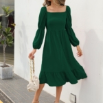 Toperth Solid Color Long Sleeved Ruffle Dress – TOPERTH