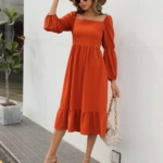 Toperth Solid Color Long Sleeved Ruffle Dress – TOPERTH