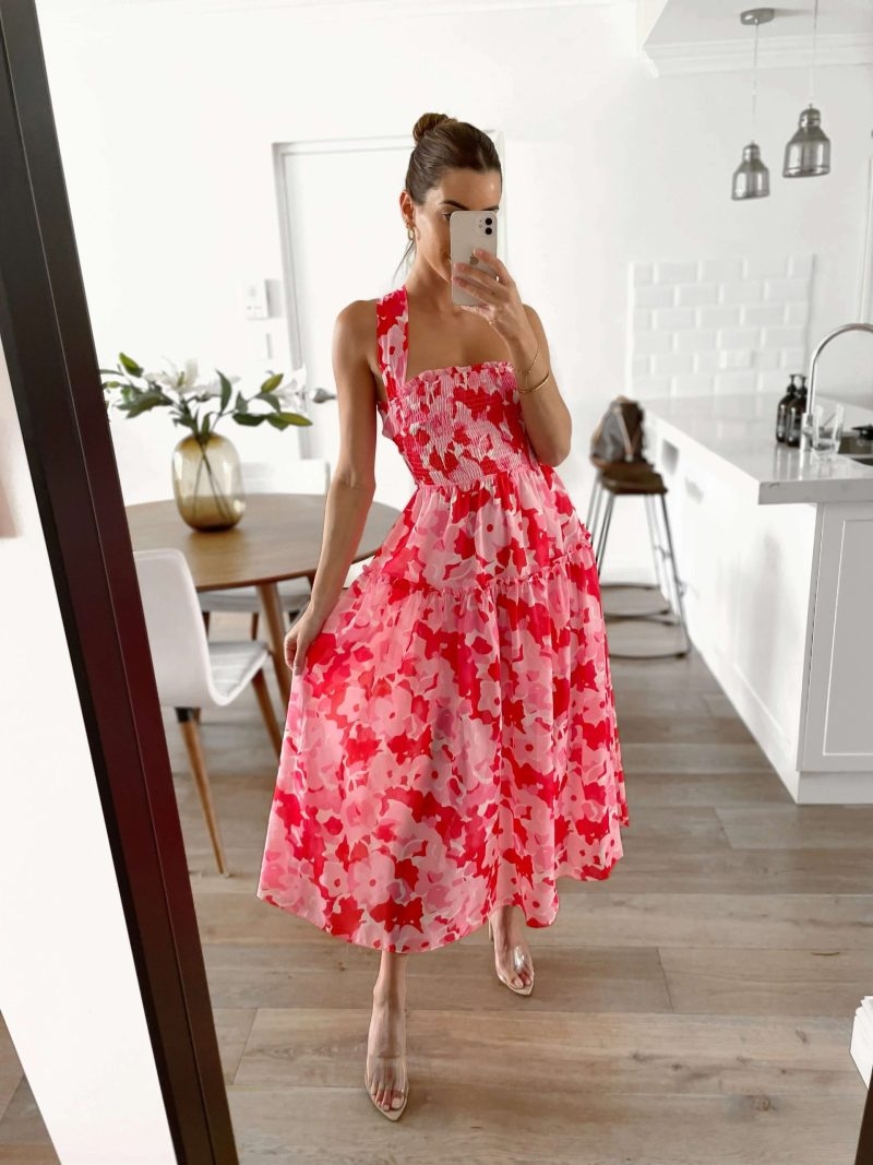 Toperth Floral Pleated Back Long Dress – Toperth