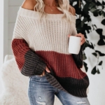 Toperth Oversized Color Block Off The Shoulder Pullover Sweaters – TOPERTH