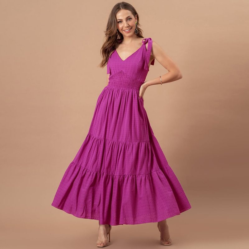 Toperth Solid Color Slimming Waistband Halter Maxi Dress – Toperth
