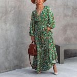 Toperth Floral V-Neck Long Seleeve Maxi Dress – TOPERTH