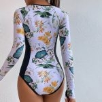 Toperth Long Sleeve Floral Print Zipper Front Swimsuit – TOPERTH