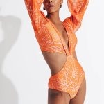 Toperth Coral Print Cut-Out One Piece Bodysuit Swimsuit – TOPERTH