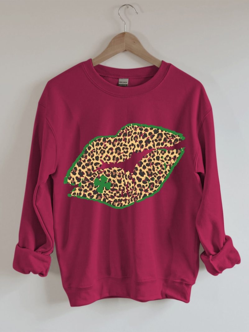 Toperth St Patricks Day Leopard Print Lips Sweatshirt – Toperth