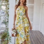 Toperth Floral Chiffon Halter Neck Casual Maxi Dress – TOPERTH