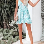 Toperth Adjustable Shoulder Ties Palm Print Mini Dress – TOPERTH