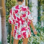 Toperth Printed Floral Batwing Sleeve Straps Rompers – TOPERTH