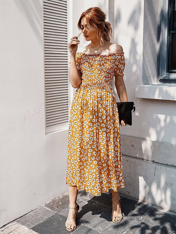 Toperth Off the Shoulder Floral Printed Maxi Dress – Toperth