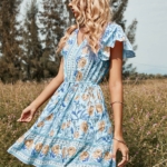 Toperth Floral Flutter Sleeve Tiered Mini Dress – TOPERTH