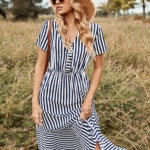 Toperth Directional Stripe Midi Dress – TOPERTH
