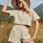 Toperth Notched Neck Crop Top and Shorts Set – TOPERTH