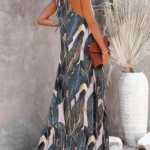 Toperth Leaf Floral Print High Low Ruffle Maxi Dress – TOPERTH