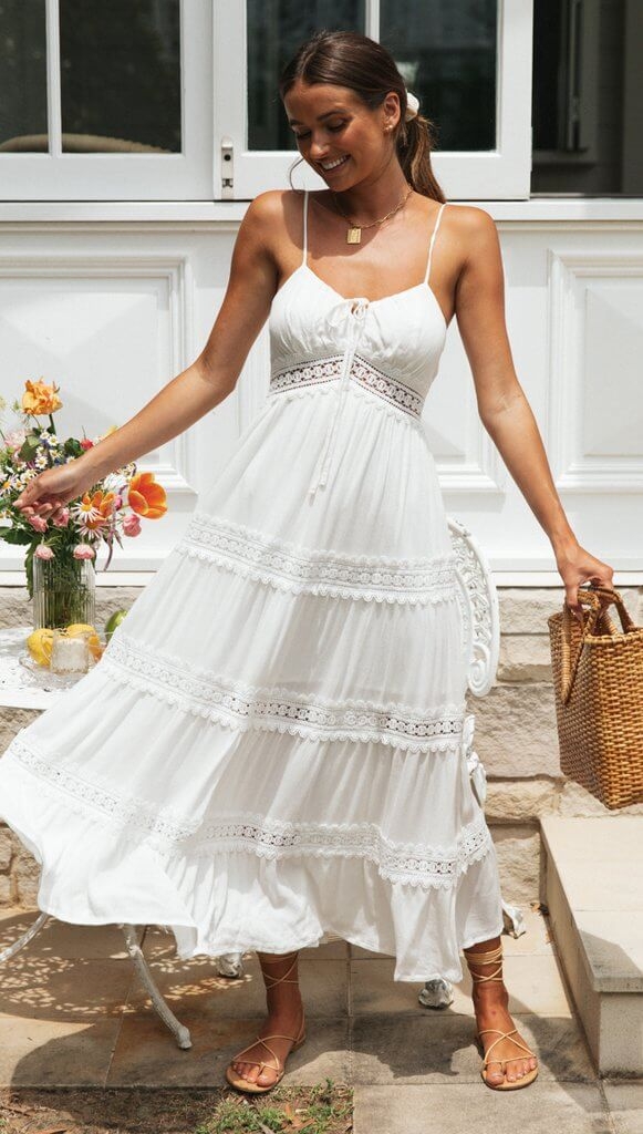 Toperth White Boho Chic Strap Dresses – Toperth