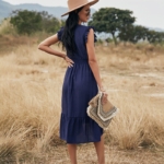 Toperth V-Neck Solid Sleeveless Ruffle Midi Dress – TOPERTH