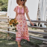Toperth Bohemia Floral Drawstring Midi Dress – TOPERTH
