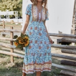 Toperth Bohemia Floral Drawstring Midi Dress – TOPERTH