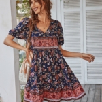 Toperth Floral Buttoned Drawstring Mini Dress – TOPERTH