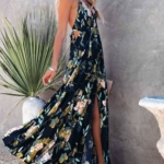 Toperth Flowers Smocked Halter Maxi Dress – TOPERTH