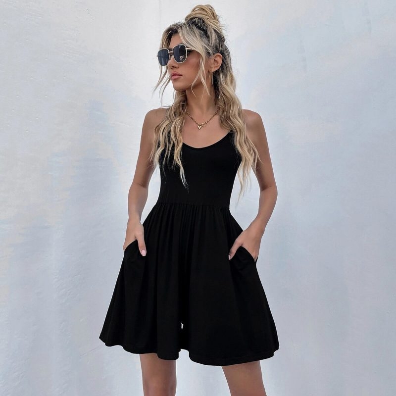 Toperth Sleeveless Casual Black Rompers – Toperth
