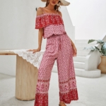 Toperth Red Floral Print Ruffle Jumpsuit – TOPERTH