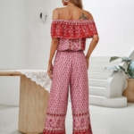 Toperth Red Floral Print Ruffle Jumpsuit – TOPERTH