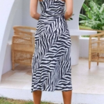 Toperth Zebra Print Halter Split Dress – TOPERTH
