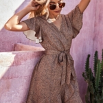 Toperth Leopard Print Sleeve Ruffle Trim Belted Dress – TOPERTH