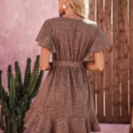 Toperth Leopard Print Sleeve Ruffle Trim Belted Dress – TOPERTH