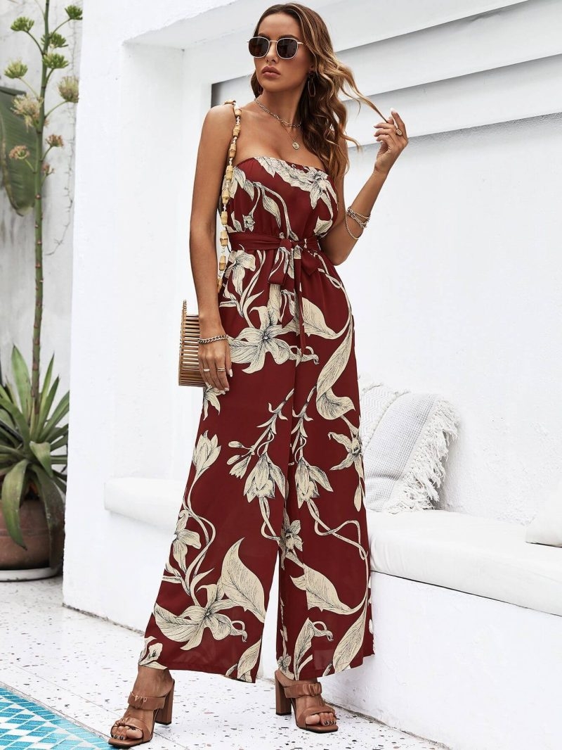 Toperth Sleeveless Off-Shoulder Floral Printed Jumpsuits – Toperth