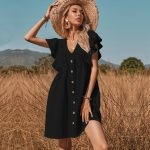 Toperth V-Neck Solid Ruffle Sleeve Mini Dress – TOPERTH