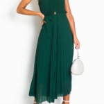 Toperth Solid Neck Pleated Maxi Dress – TOPERTH