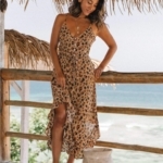 Toperth Leopard Print V-Neckline Halter Midi Dress – TOPERTH