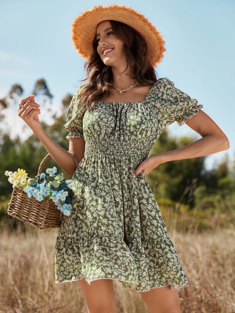 Toperth Casual Green Print Mini Dress – TOPERTH
