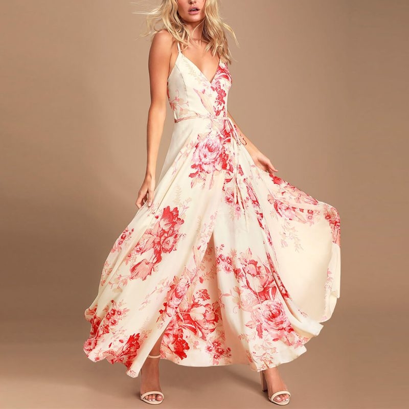 Toperth Elegantly Floral Print Wrap Maxi Dress – TOPERTH