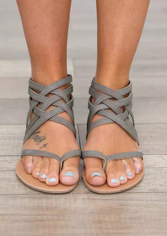 Toperth Summer Cross-Tied Zipper Flat Sandals – TOPERTH