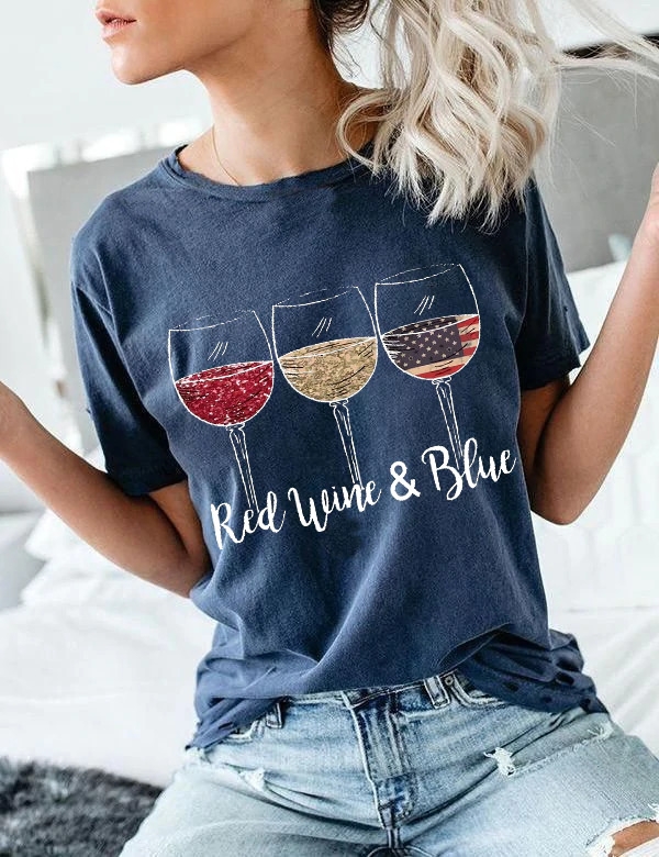 Toperth Red Wine & Blue 4th of July Vintage T-Shirt – Toperth