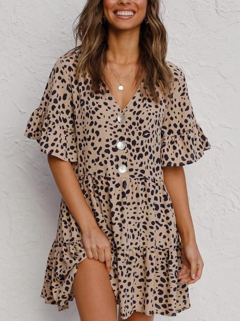 Toperth Leopard Print V-Neck Casual Wear Dress – TOPERTH