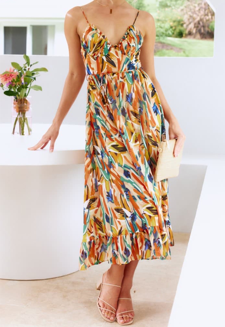 Toperth V-Neck Print Color Block Sleeveless Dress – TOPERTH