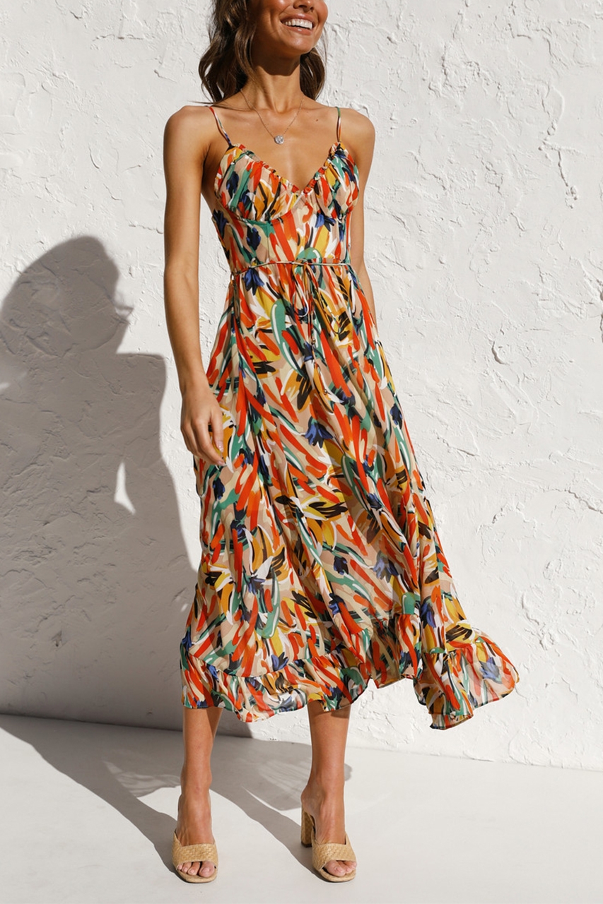 Toperth V-Neck Print Color Block Sleeveless Dress – Toperth