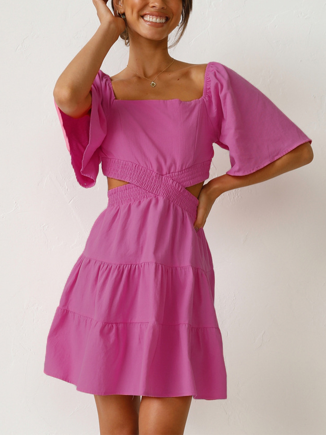 Toperth Cut Out Shirred Ruffle Hem Mini Dress – Toperth