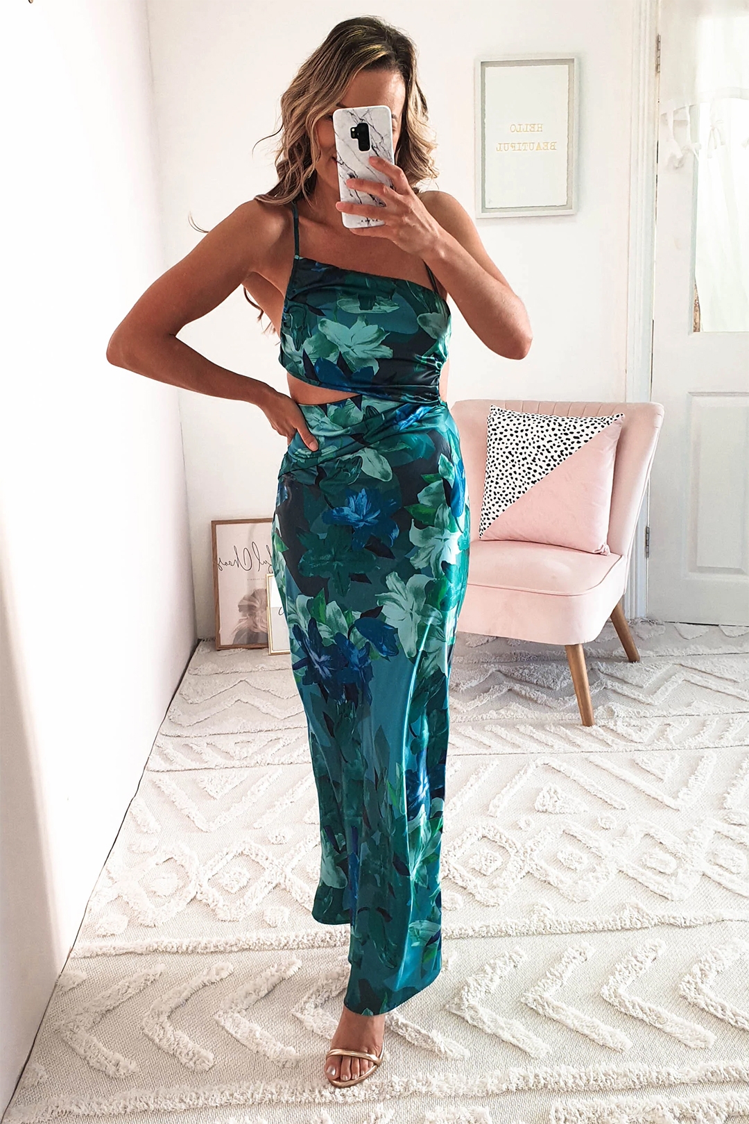 Toperth Green Print Halter Backless Midi Dress photo review