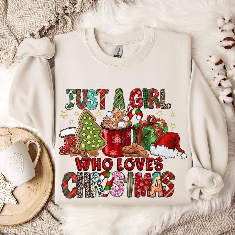 Toperth Retro Just A Girl Who Loves Christmas Sweatshirt – Toperth