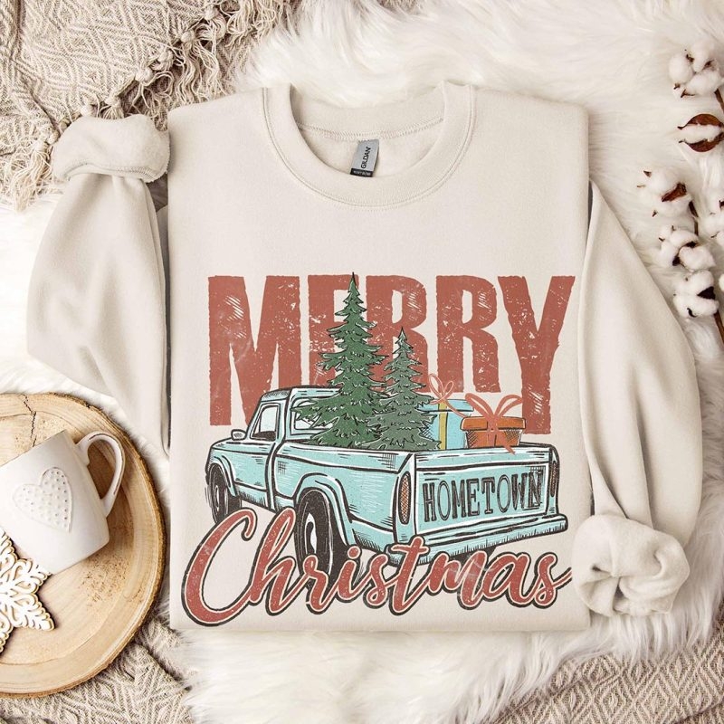 Toperth Retro Merry Christmas Vintage Truck Sweatshirt – Toperth