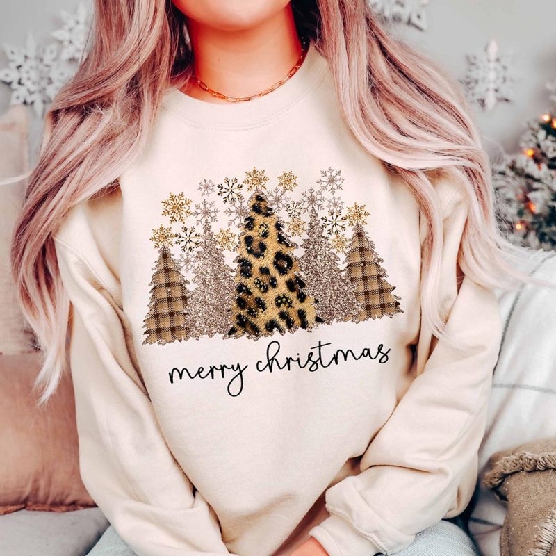 Toperth Christmas Cozy Winter Leopard Christmas Tree Sweatshirt – Toperth