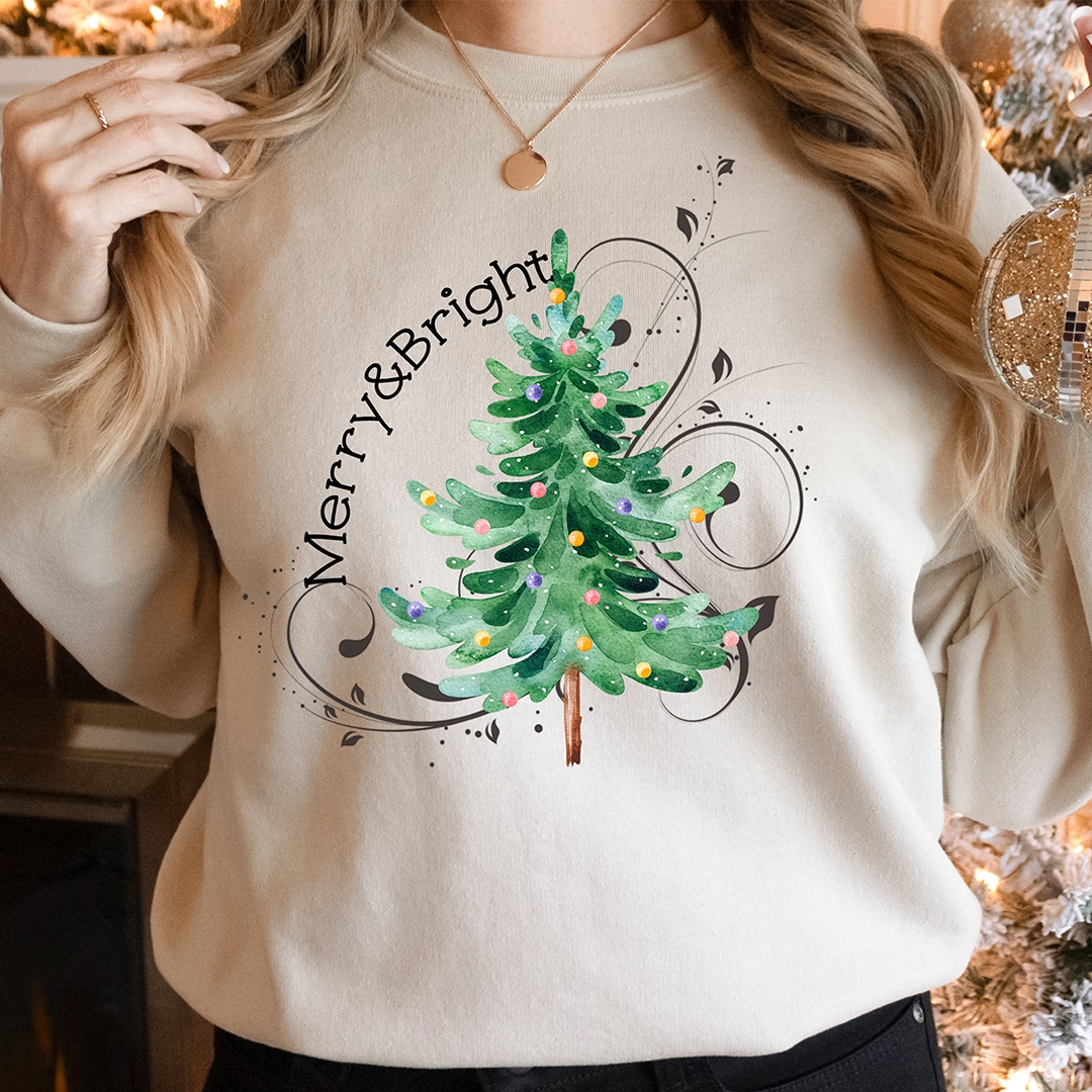 Toperth Merry and Bright Christmas Tree Sweatshirt – Toperth