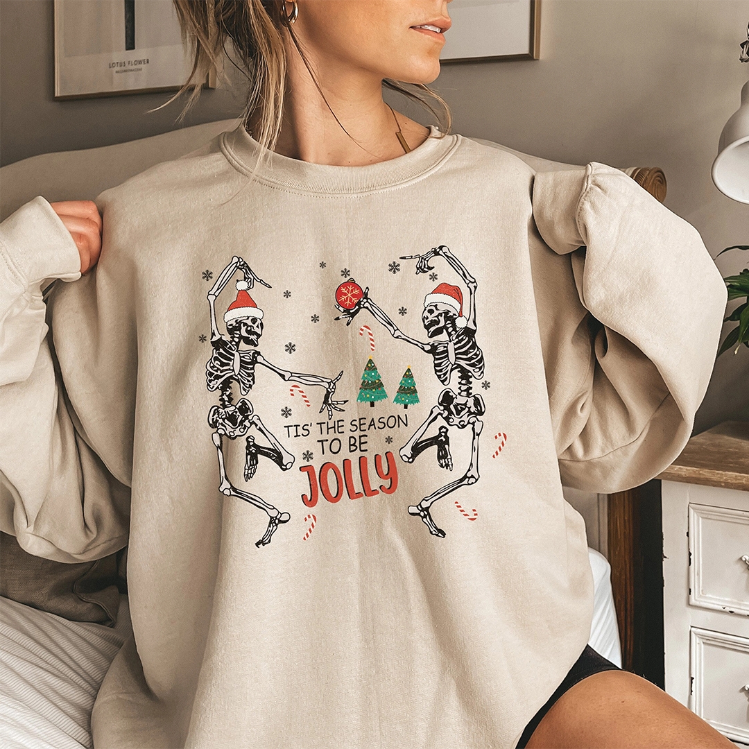Toperth Christmas Christmas Skeleton Tis The Season To Be Jolly Sweatshirt – Toperth